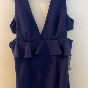 NWT navy blue aidan mattox scuba crepe peplum dress